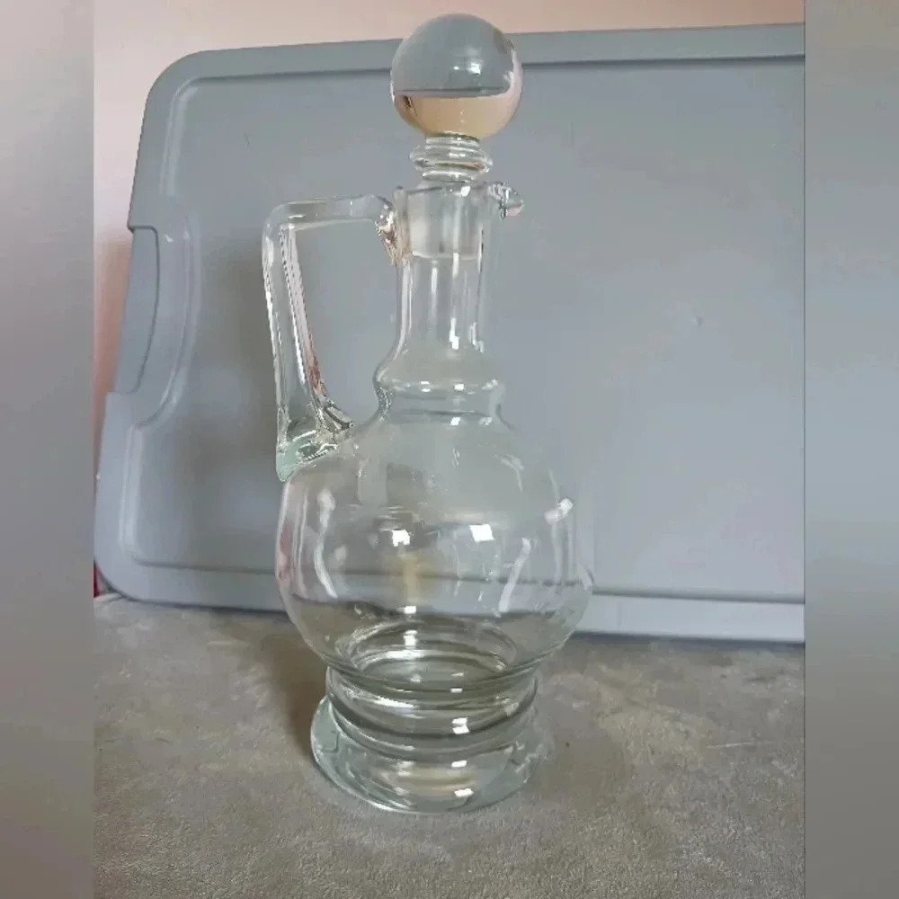 Vintage clear etched glass wine & liquor decanter